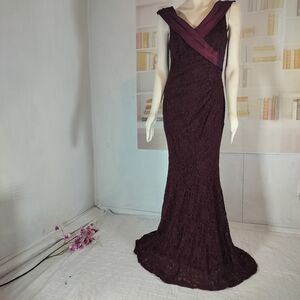 Plum Beaded Maxi Gown with Cross-Over Shoulder Detail